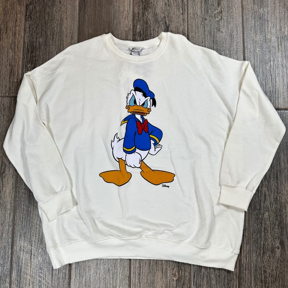 Disney‎ Donald Duck Sweatshirt Cream Crewneck Pullover Women's Size L